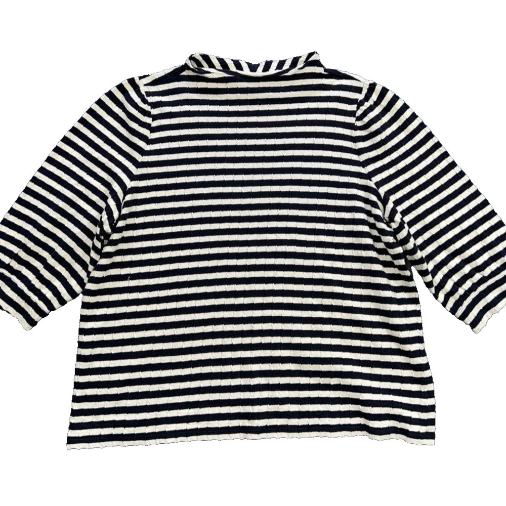 Talbots Womens Funnel Neck Knit Top Breton Stripe 3/4 Sleeve Preppy 2X A011390